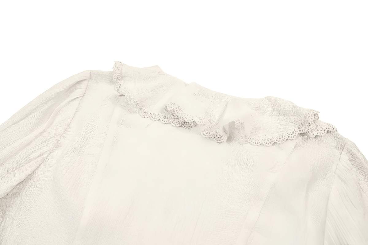 Women's Ruffle Neck Blouse with Side Lacing and Bell Cuffs
