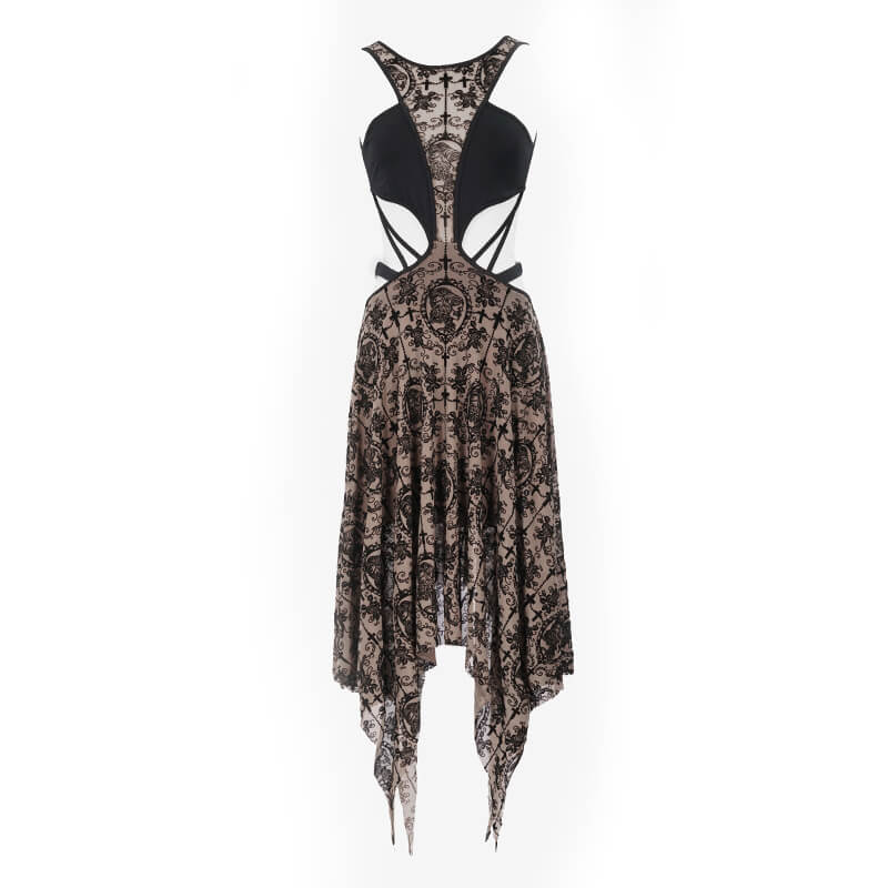 Women's Sexy Sleeveless Vintage Pattern Irregular Dress / Gothic Dress With Metal Hearts on Straps