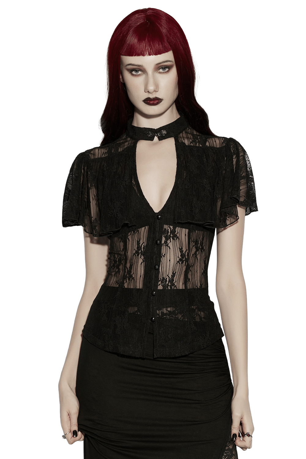 Women's Sheer Gothic Lace Up Waist Blouse Top