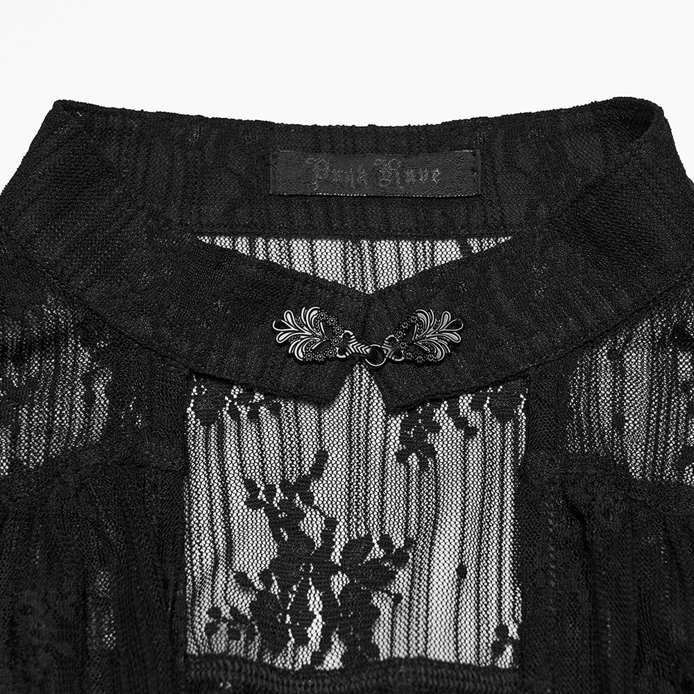 Women's Sheer Gothic Lace Up Waist Blouse Top
