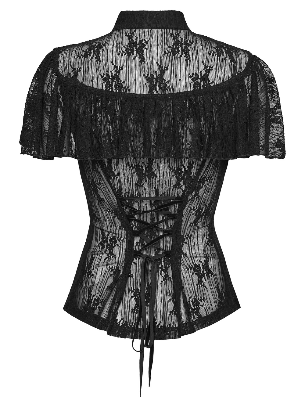 Women's Sheer Gothic Lace Up Waist Blouse Top