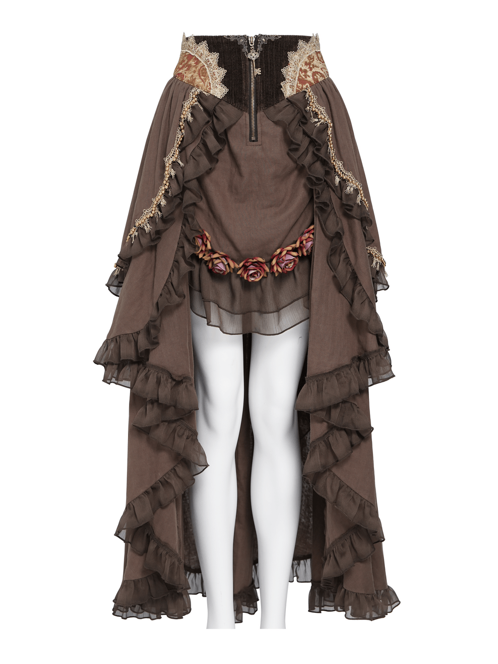 Women's Steampunk High-Low Skirt with Ruffled Trim