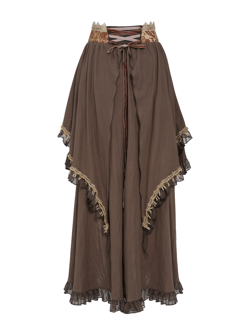 Women's Steampunk High-Low Skirt with Ruffled Trim