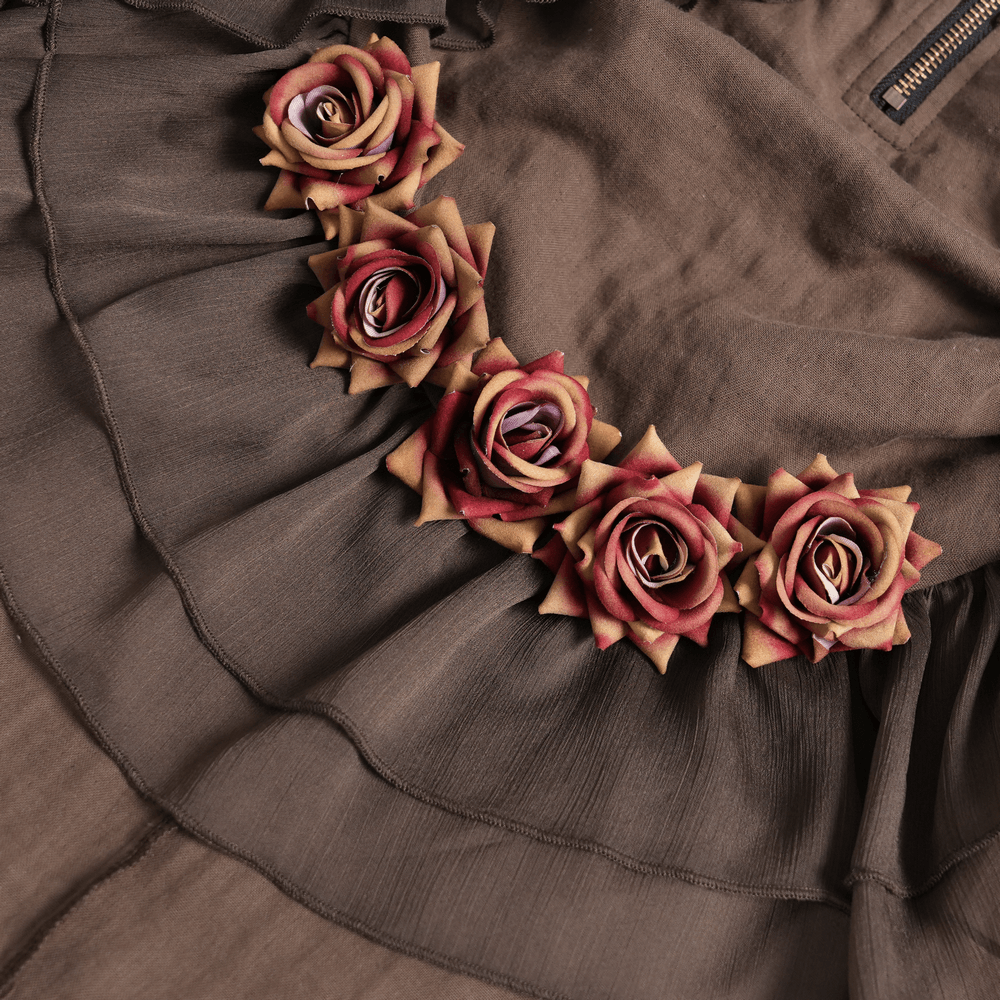 Women's Steampunk High-Low Skirt with Ruffled Trim