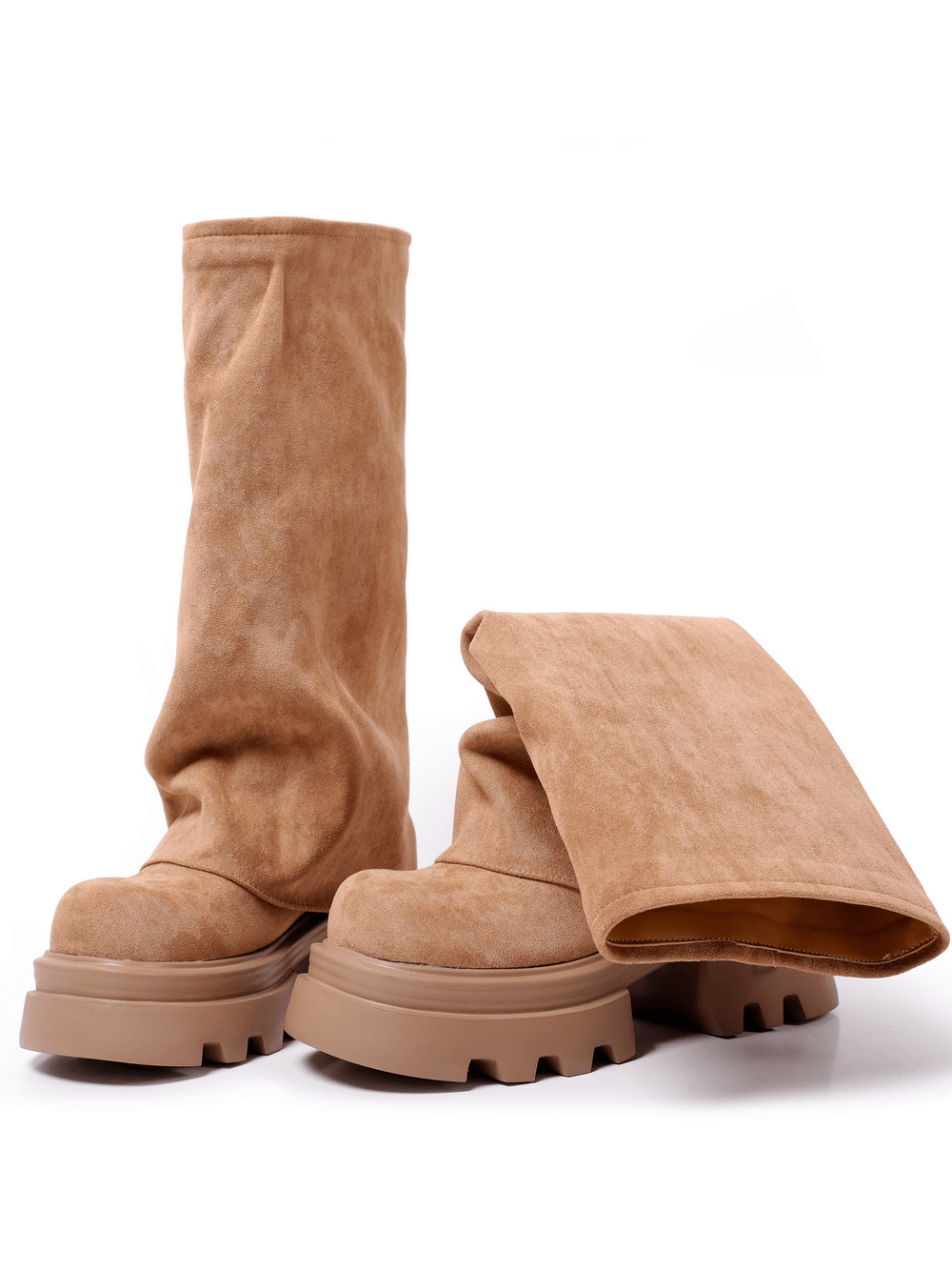 Women's Tan Buckle Zip Chunky Sole Platform Boots