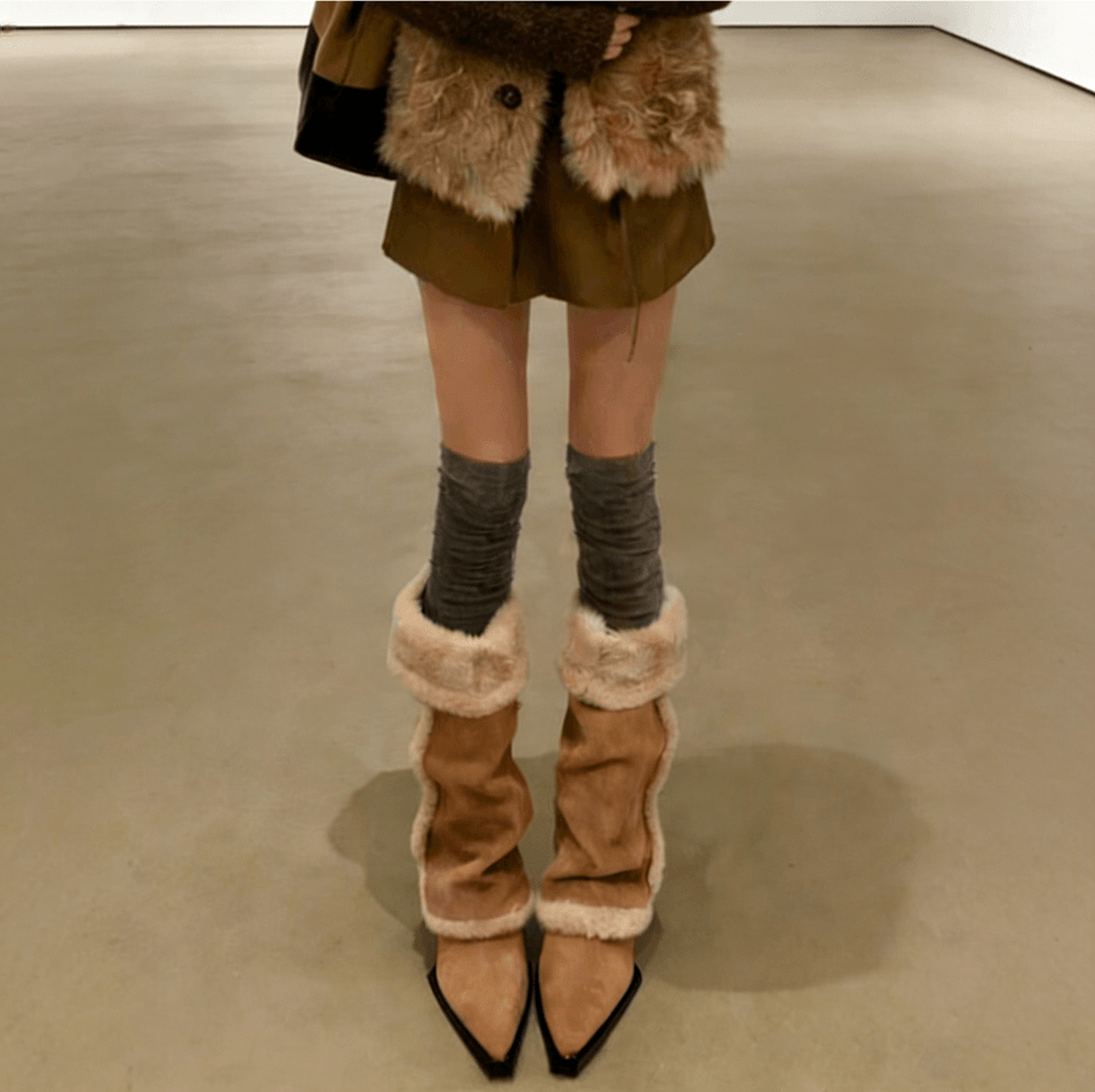 Women's Teddy Bear Knee High Wedge Boots With Sherpa Trim