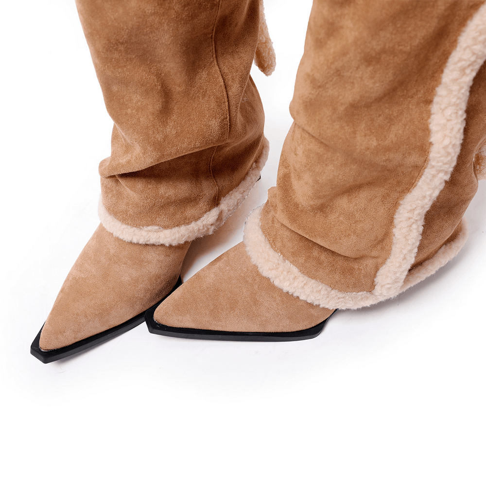 Women's Teddy Bear Knee High Wedge Boots With Sherpa Trim