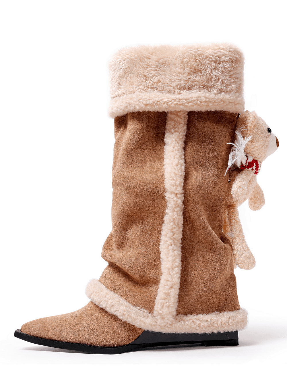 Women's Teddy Bear Knee High Wedge Boots With Sherpa Trim