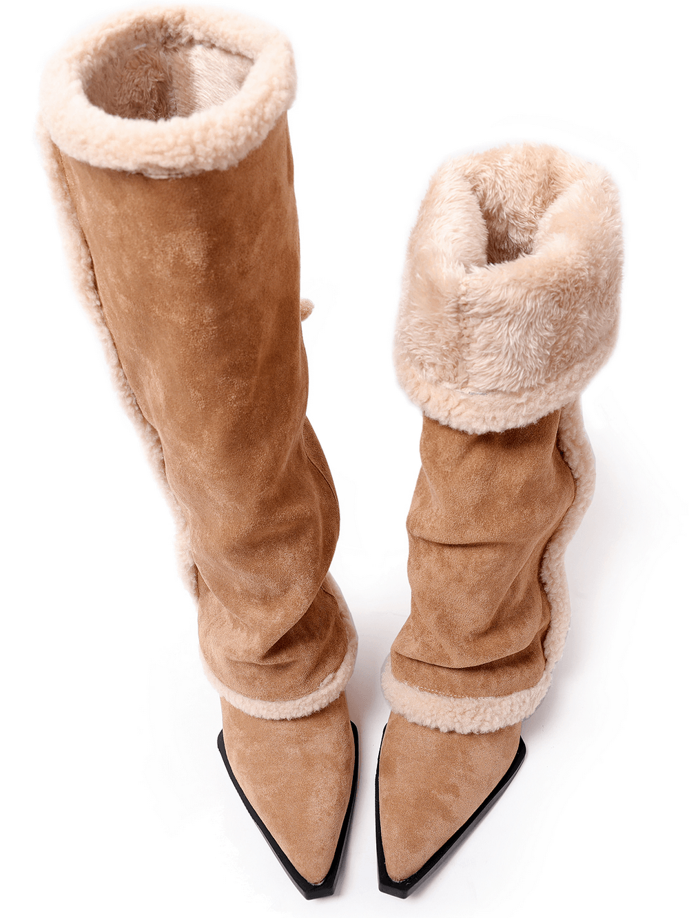 Women's Teddy Bear Knee High Wedge Boots With Sherpa Trim