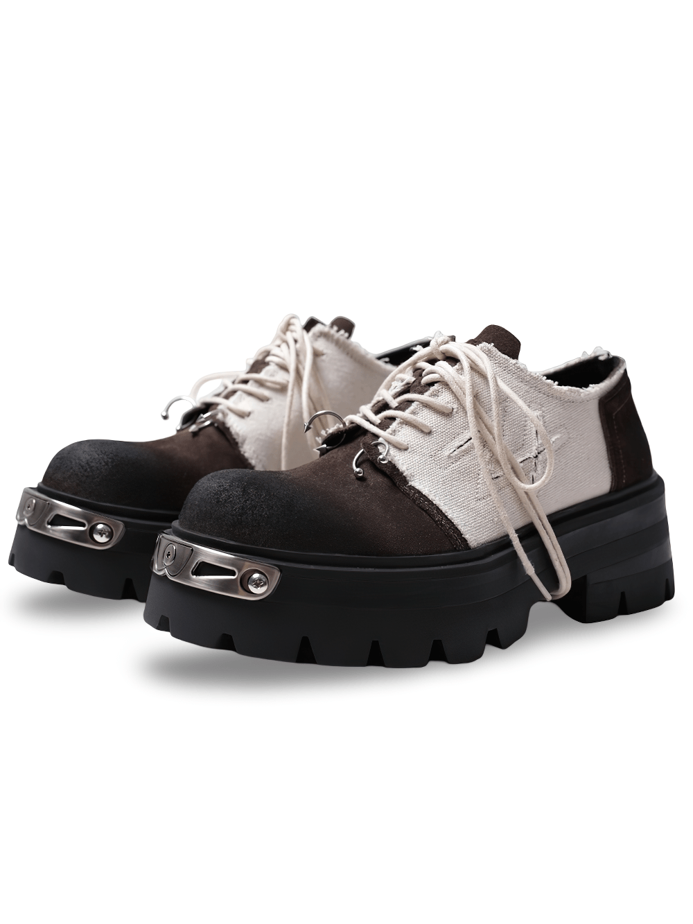 Women's Two-Tone Grunge Derby Shoes with Heavy Platforms