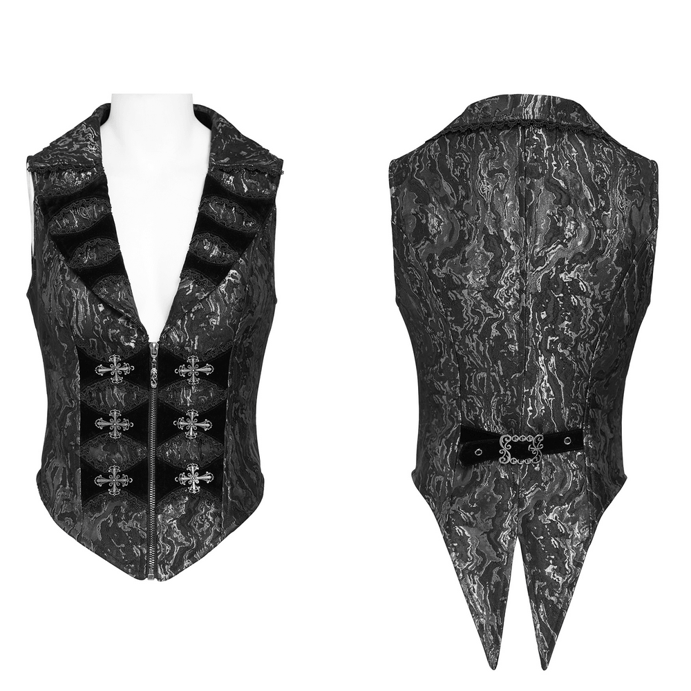 Women's Victorian Brocade Waistcoat with Cross Details