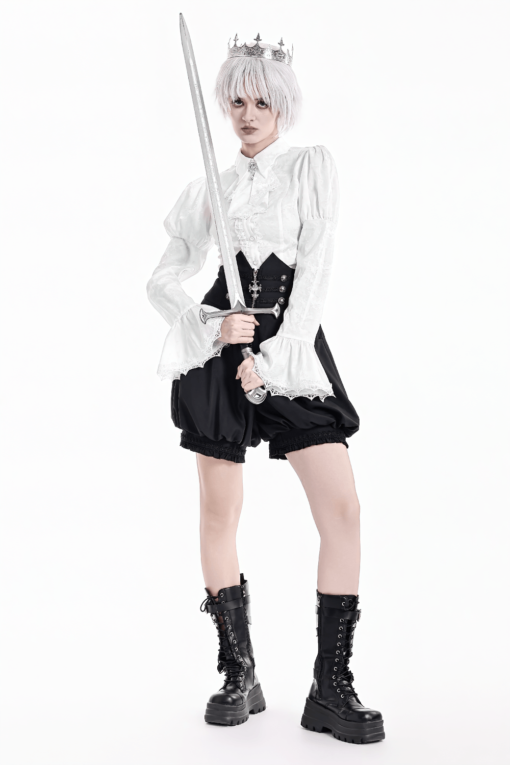 Women's Victorian Gothic Blouse with Corset Lace-Up Back