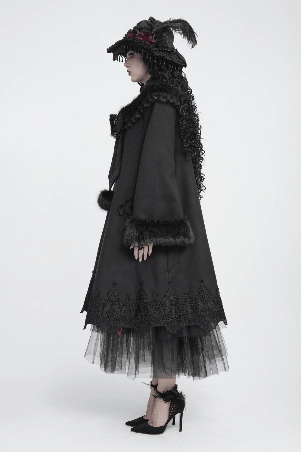 Women's Victorian Gothic Faux Fur Trim Long Coat