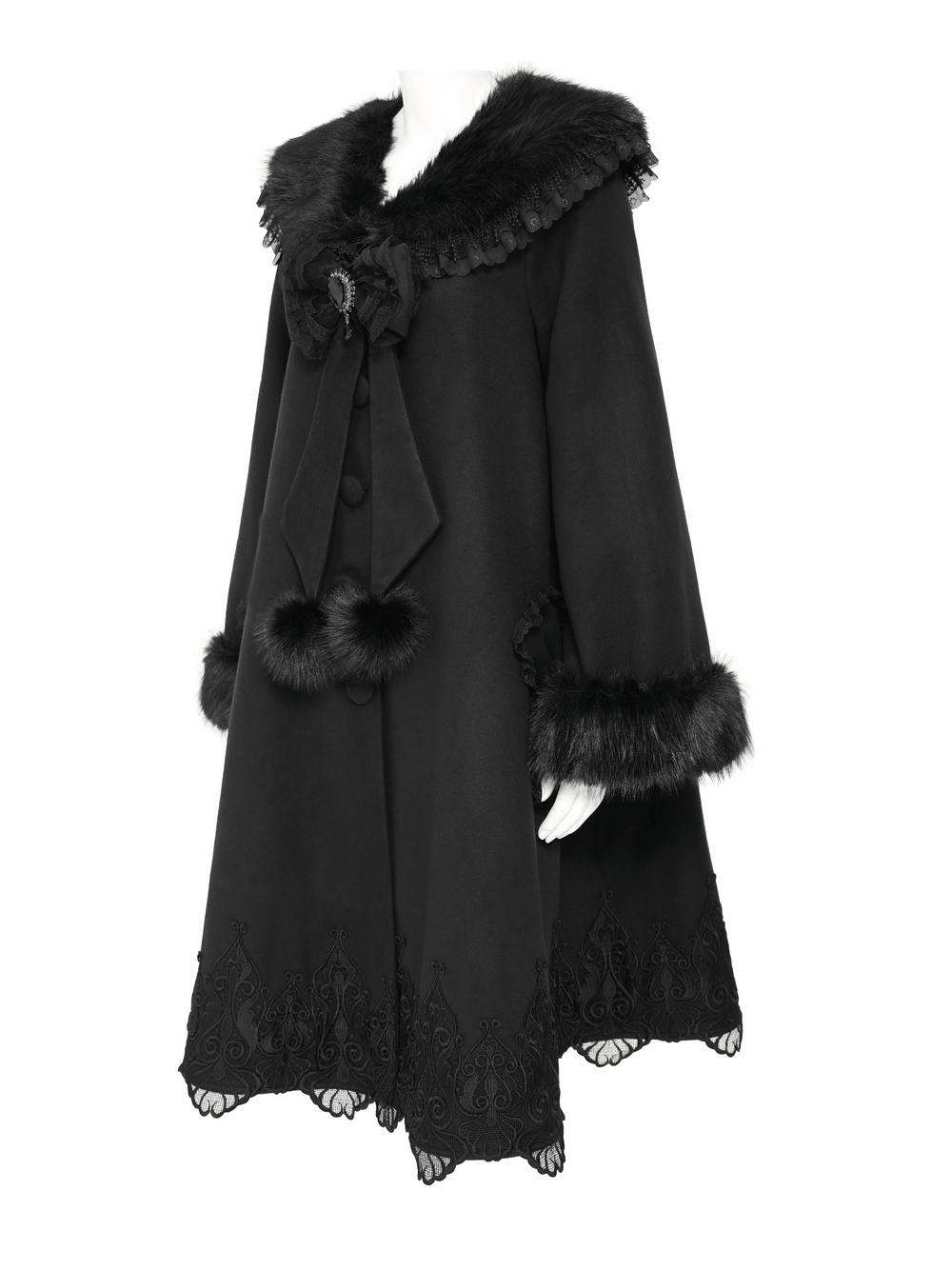 Women's Victorian Gothic Faux Fur Trim Long Coat