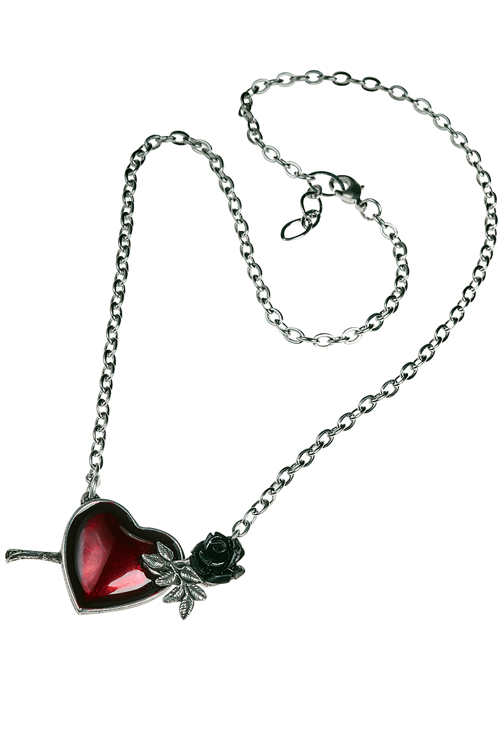 Wounded by Love Red Heart Pendant with Black Rose