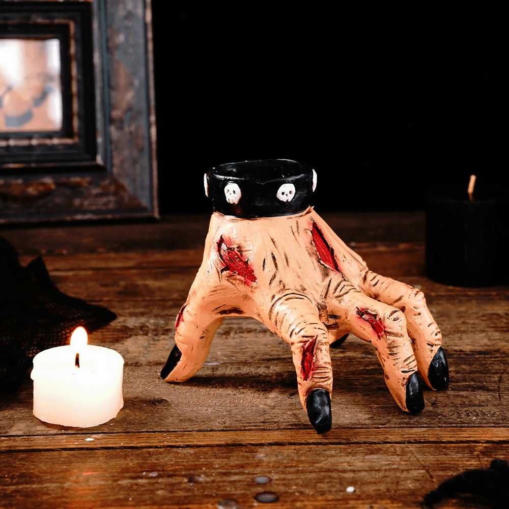 Zombie Hand Candle Holder with Gothic Skull Cuff