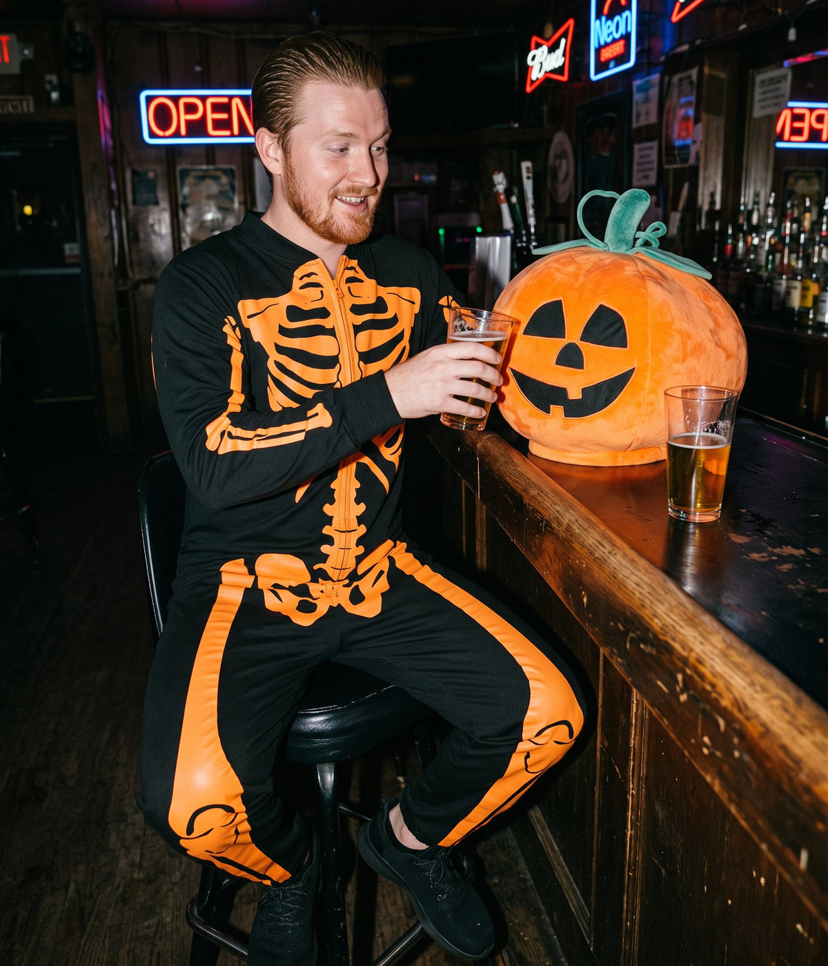 Men's Pumpkin Head Skeleton Costume