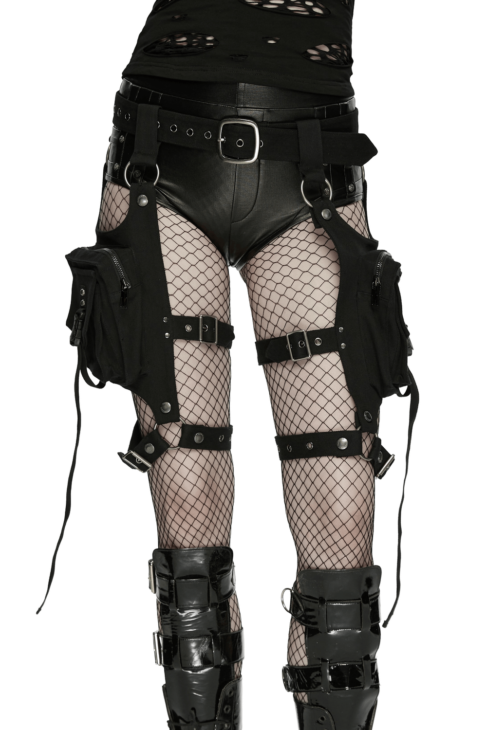 Adjustable Punk Leg Harness with Dual Pocket Bags