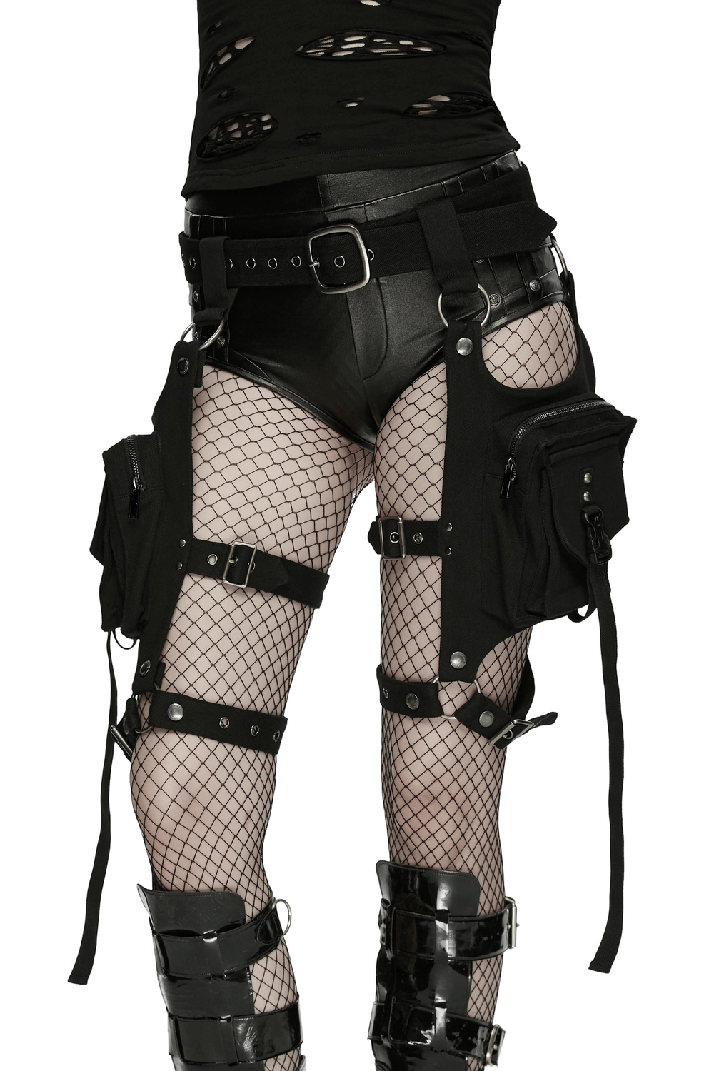 Adjustable Punk Leg Harness with Dual Pocket Bags