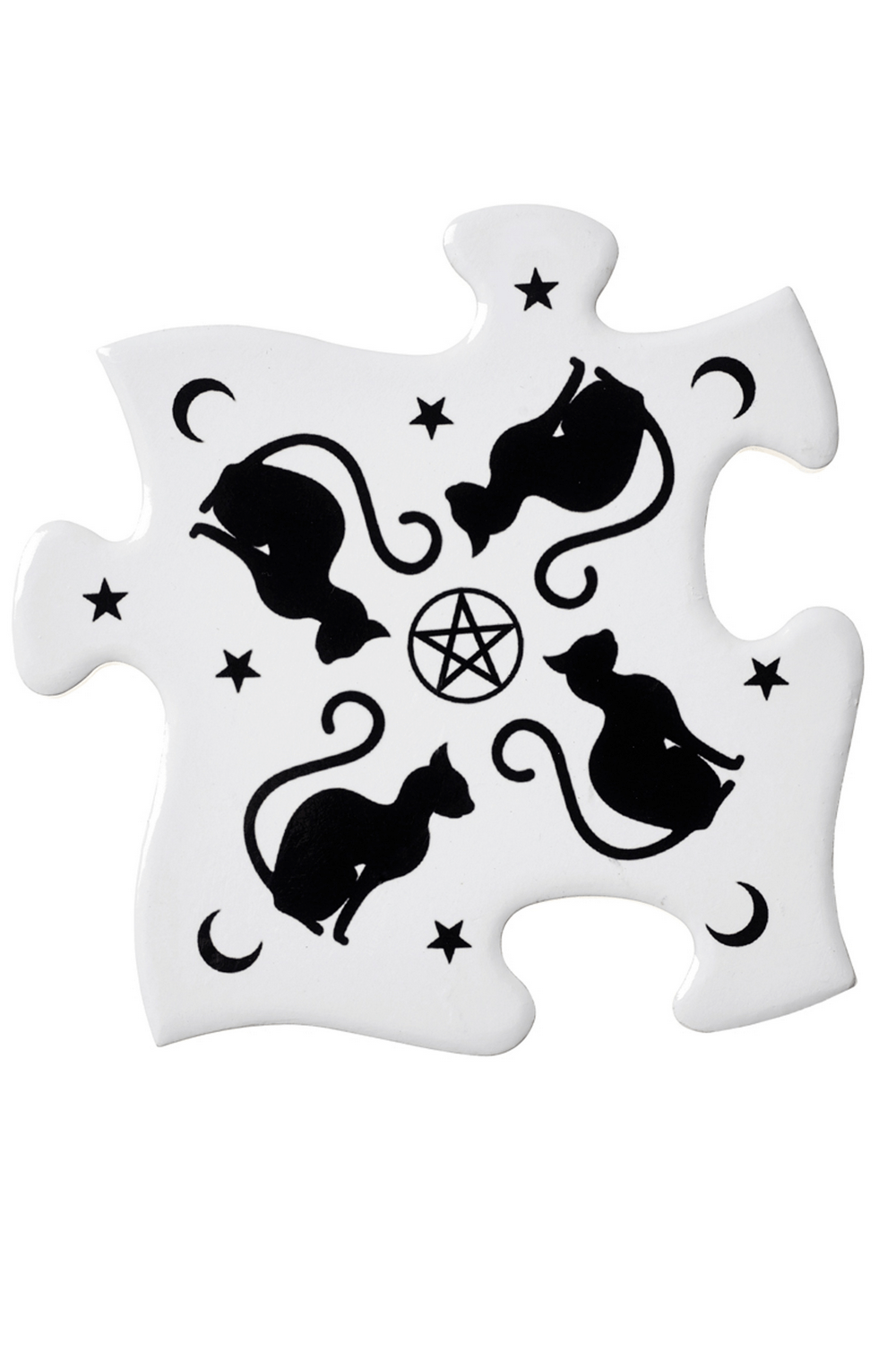 Alchemy Black Cat and Pentagram Jigsaw Coaster Set