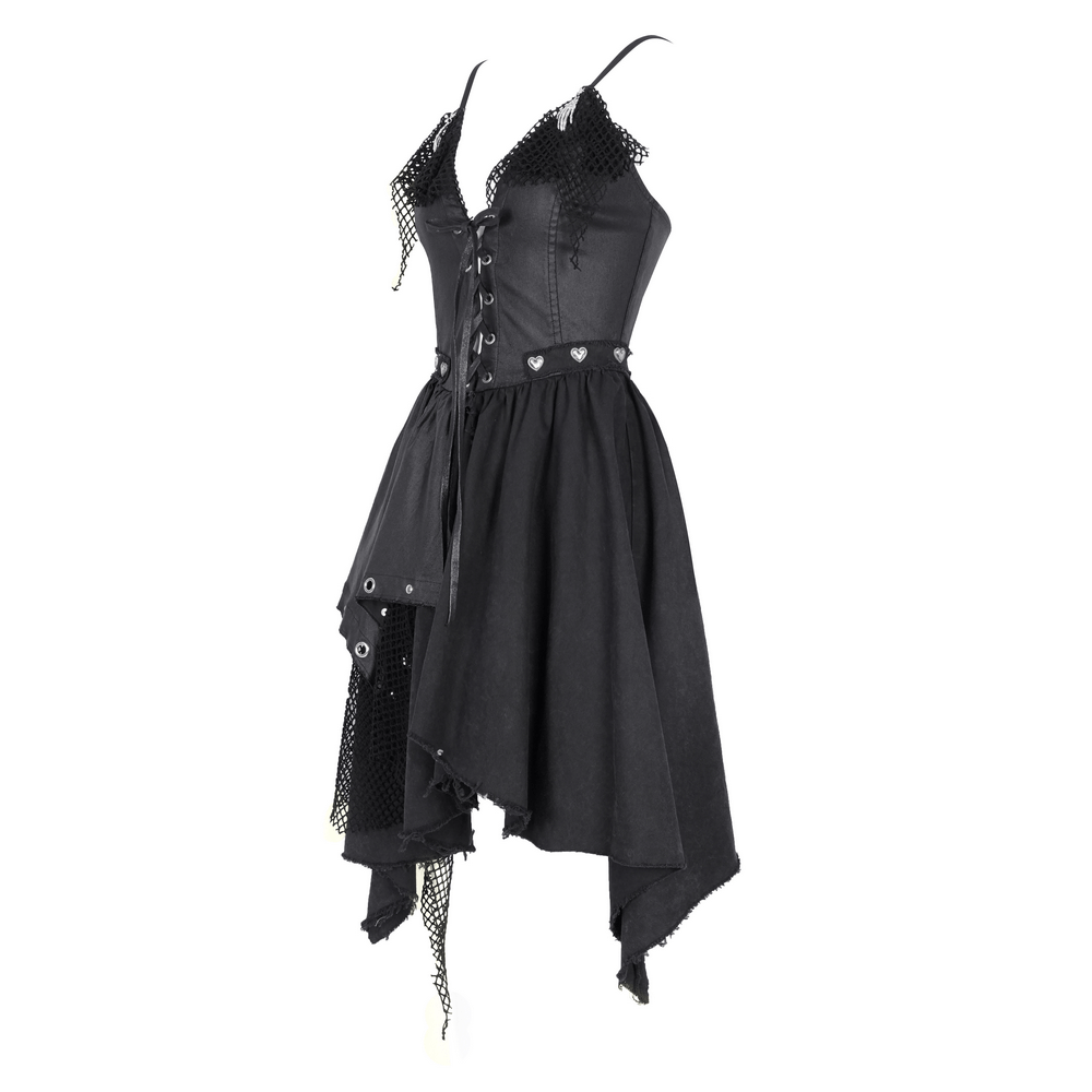 Allure Goth Layered Asymmetric Dress with Lace Detail