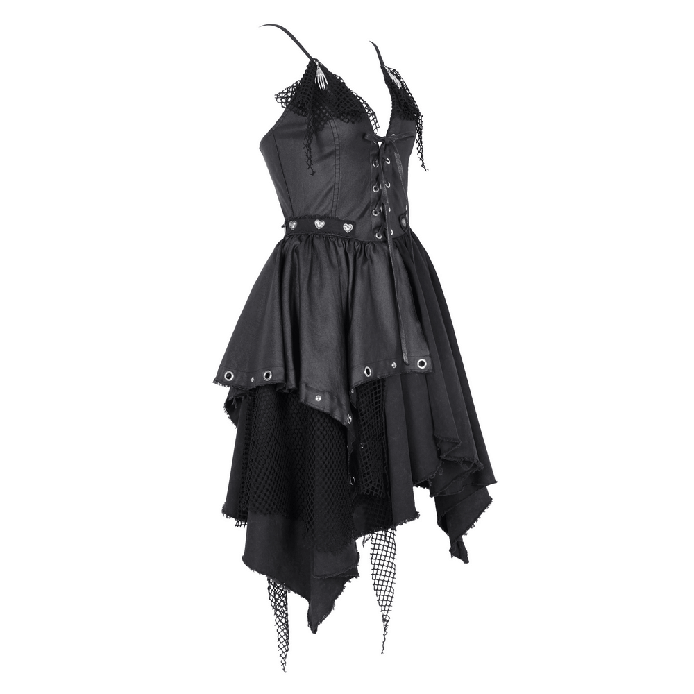 Allure Goth Layered Asymmetric Dress with Lace Detail