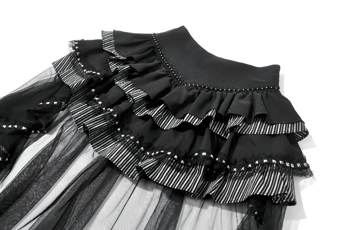Alternative High Low Ruffle Skirt with Sheer Lace Train