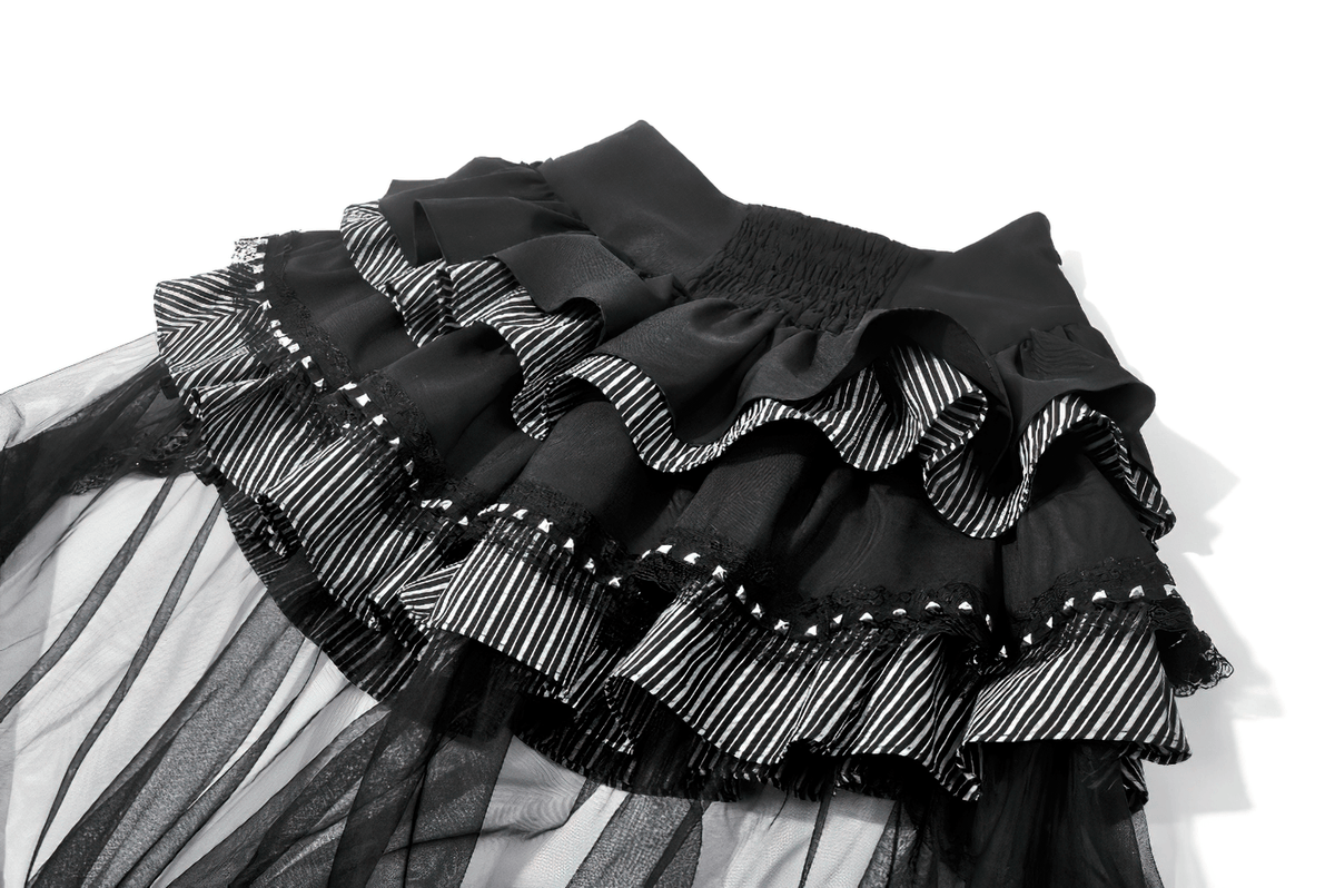 Alternative High Low Ruffle Skirt with Sheer Lace Train