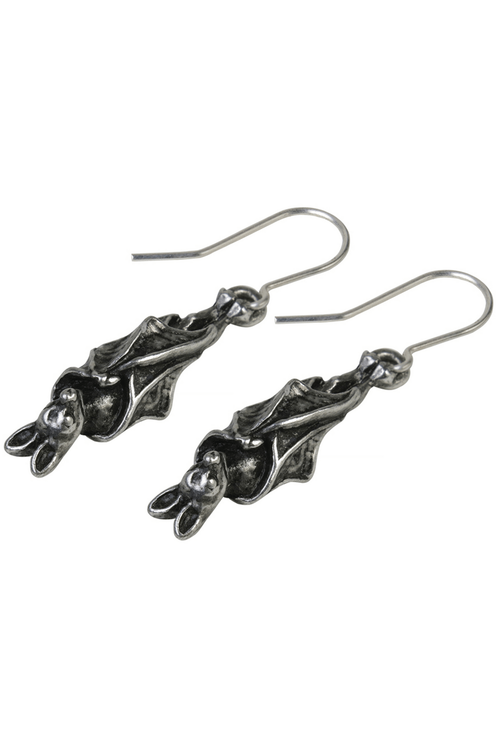 Antiqued Hanging Bat Earrings with Silver Plated Earwires