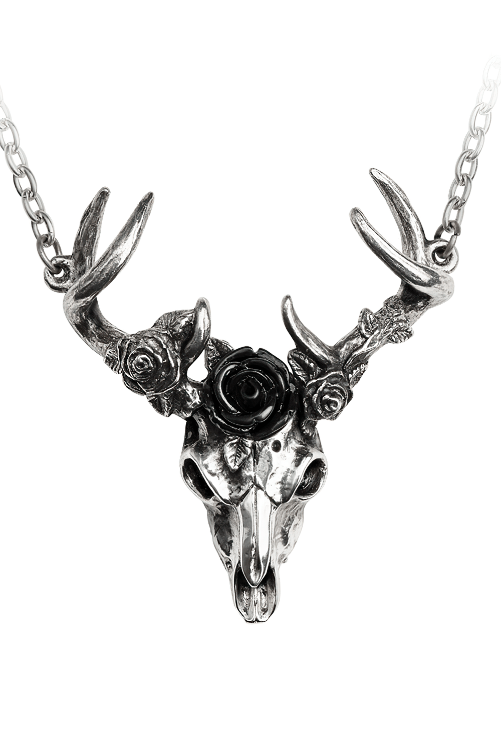 Antiqued Pewter White Hart and Black Rose Pendant