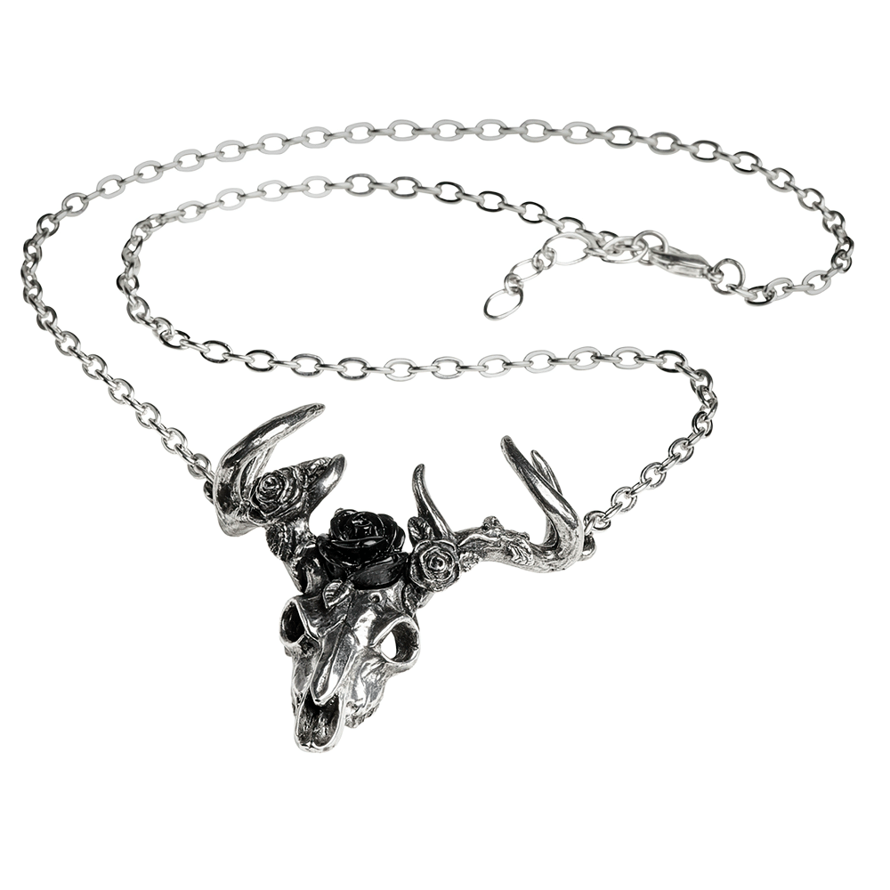 Antiqued Pewter White Hart and Black Rose Pendant
