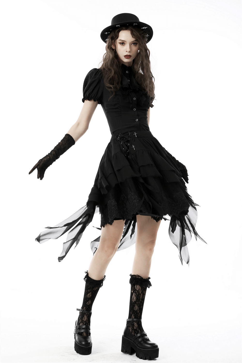 Asymmetric Layered Ruffle Skirt for Punk and Festival Look