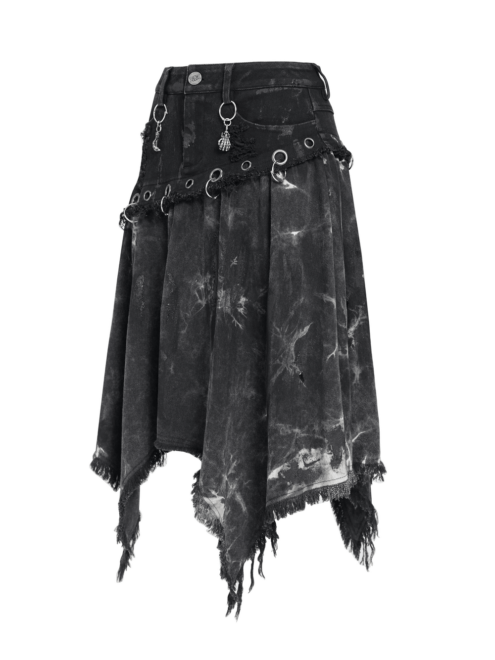 Asymmetric Skirt with Rings and Frayed Hem for Women