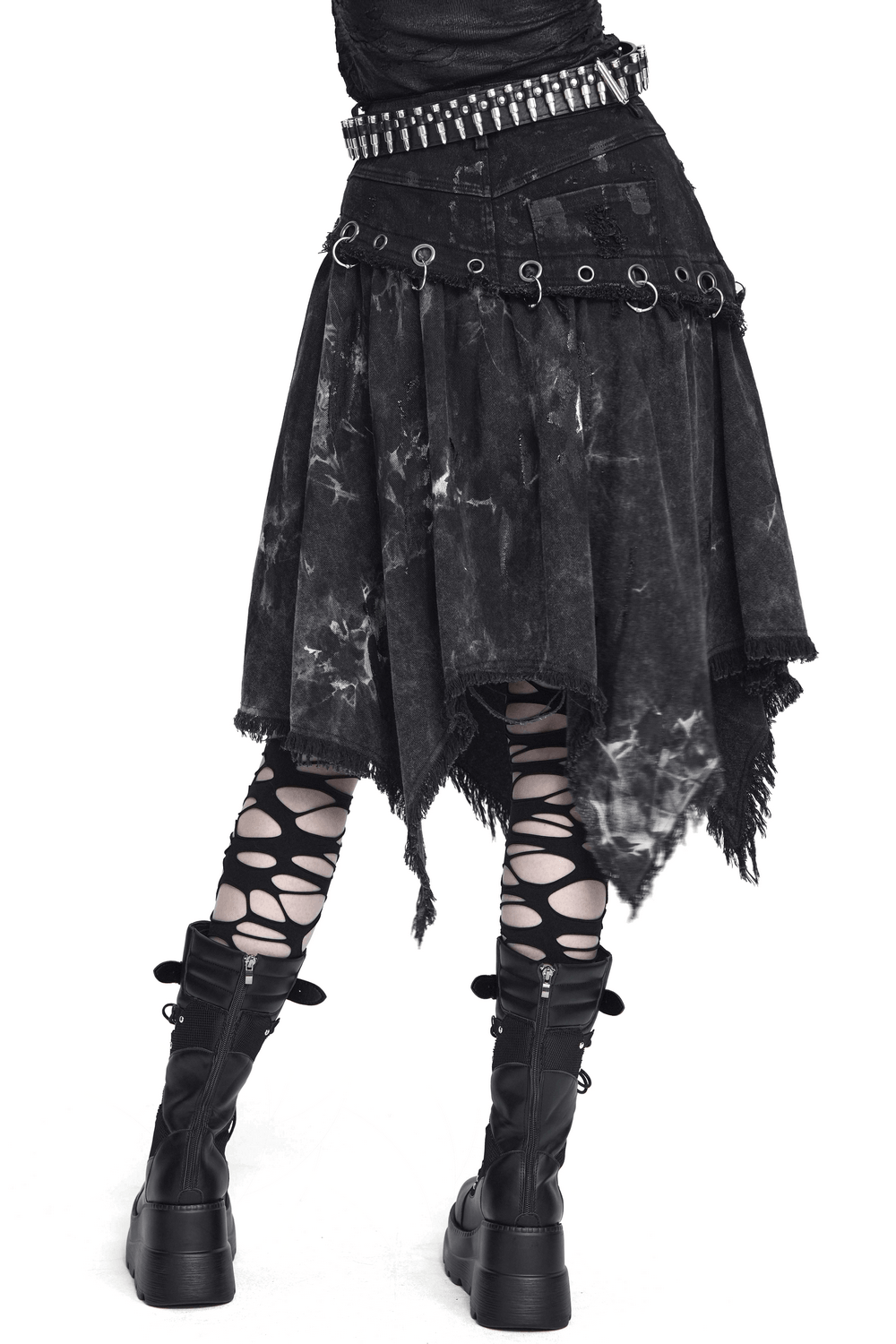 Asymmetric Skirt with Rings and Frayed Hem for Women