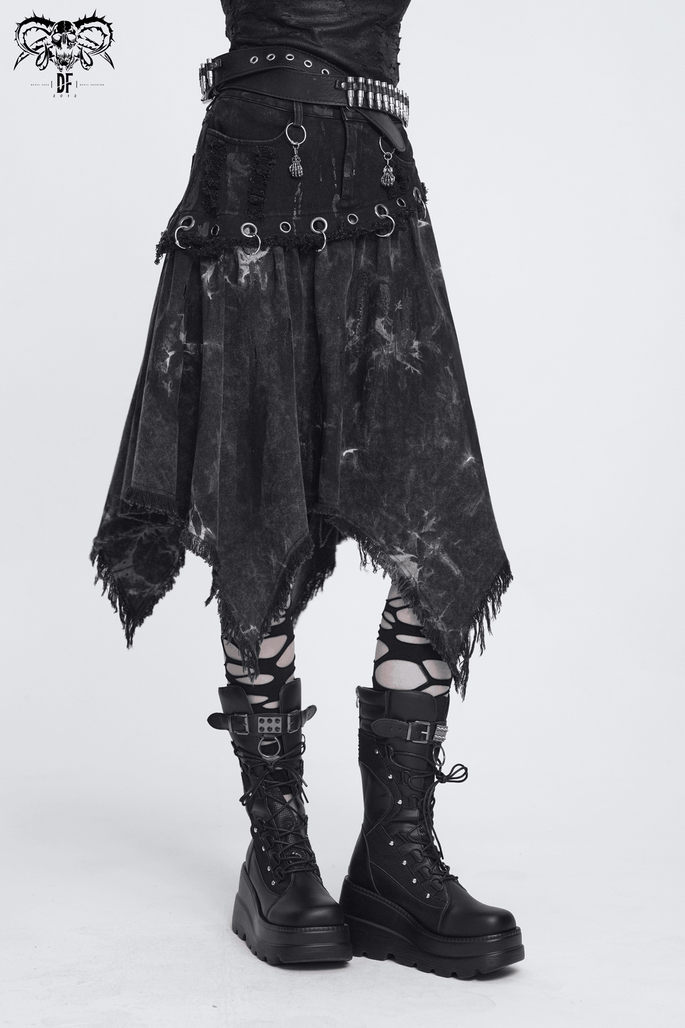 Asymmetric Skirt with Rings and Frayed Hem for Women