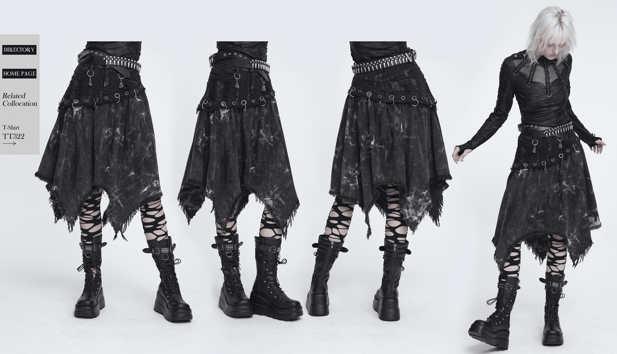 Asymmetric Skirt with Rings and Frayed Hem for Women