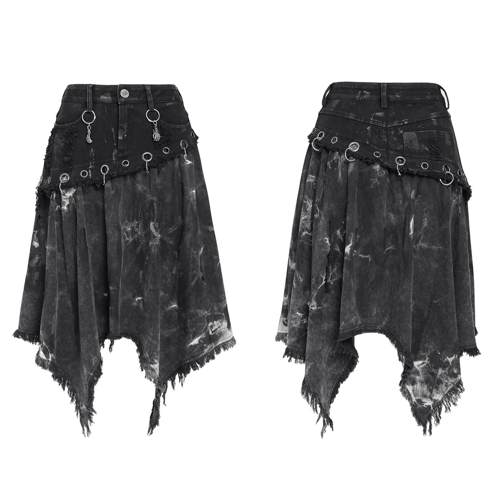 Asymmetric Skirt with Rings and Frayed Hem for Women