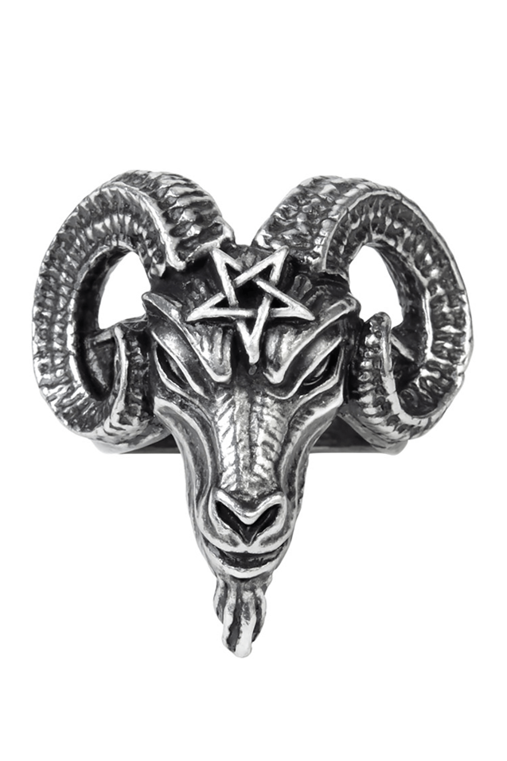Baphomet Goat Head Ring with Pentagram Detail in Pewter
