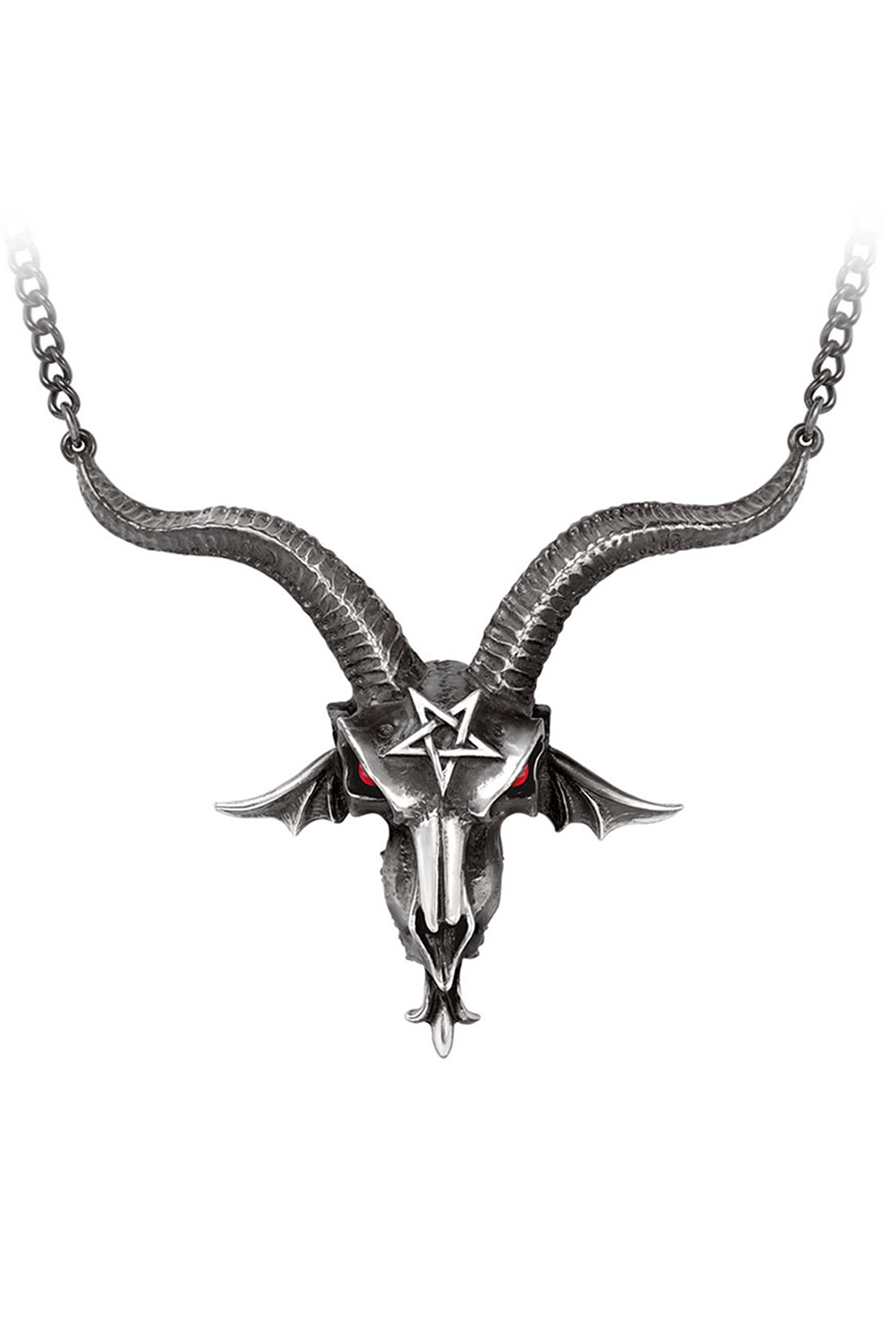 Baphomet Skull Necklace with Red Crystal Eyes and Horns