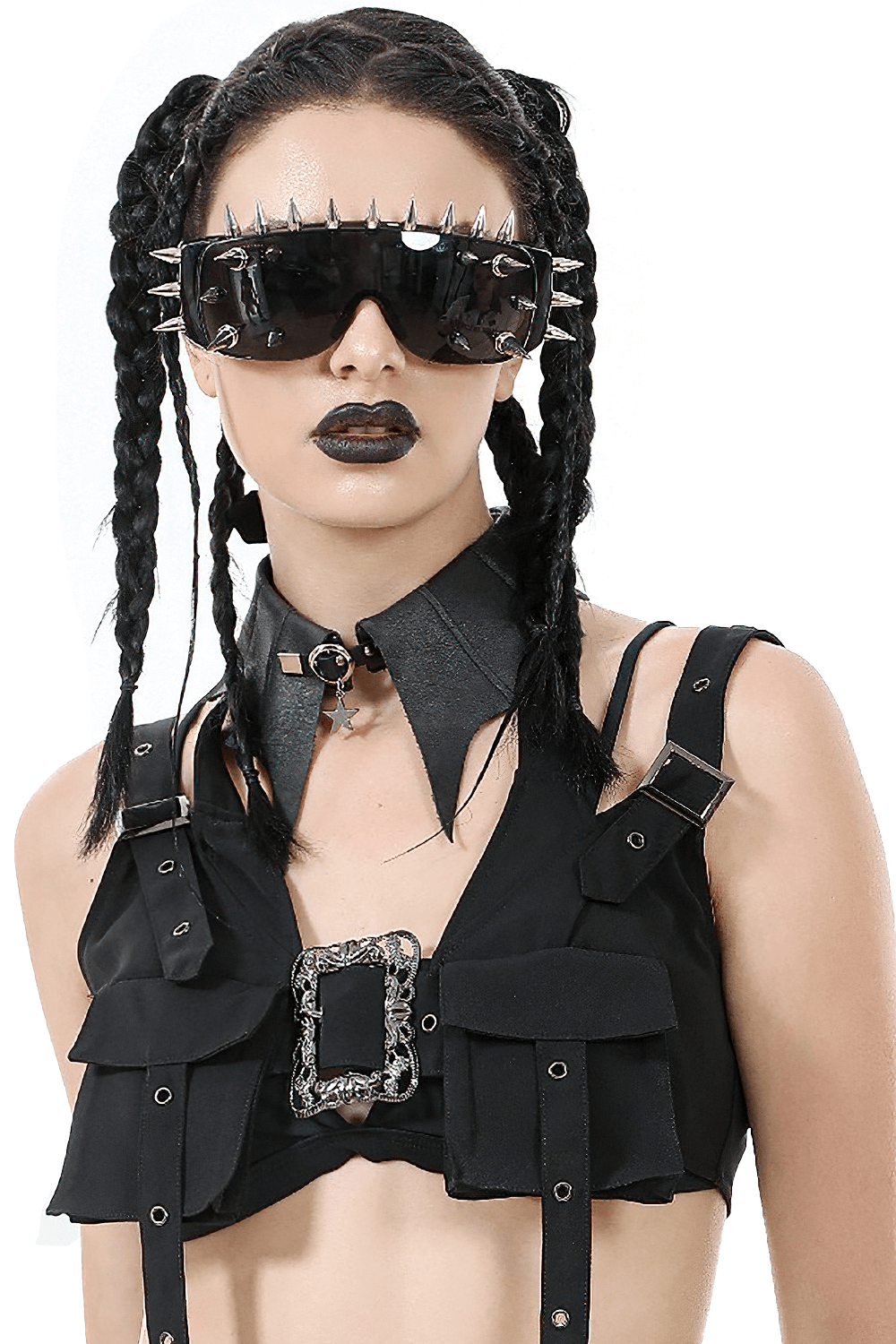 Bat Wing Faux Leather Choker Collar with Star Charm Ring