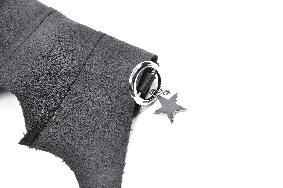 Bat Wing Faux Leather Choker Collar with Star Charm Ring