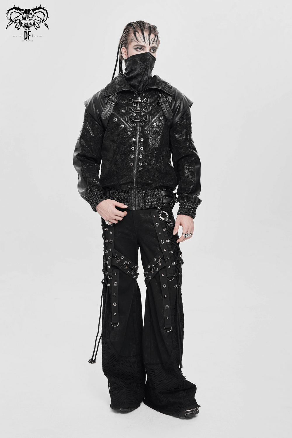 Biker Black Jacket with Buckles and Leather Details