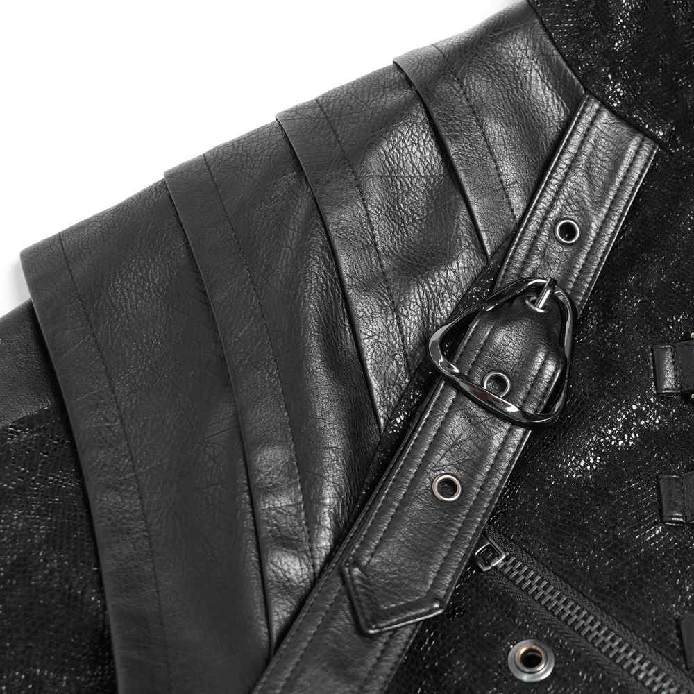 Biker Black Jacket with Buckles and Leather Details