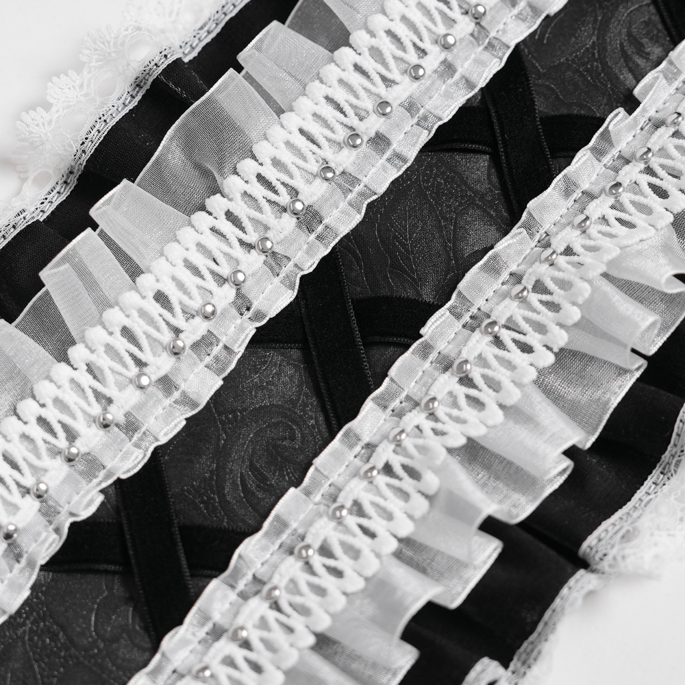 Black and White Gothic Lolita Lace Bonnet with Roses