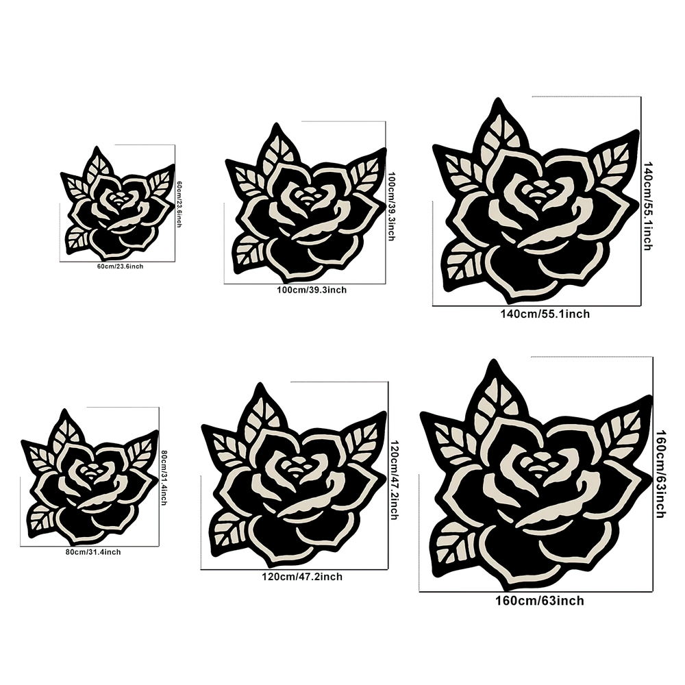 Black and White Rose Shaped Anti-Slip Area Rug