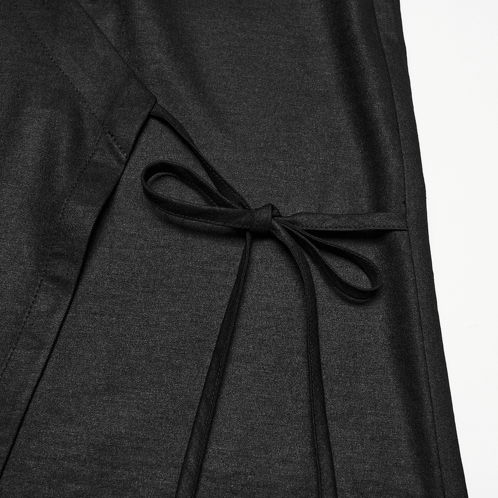 Black Asymmetric Punk Shirt with Hardware Straps