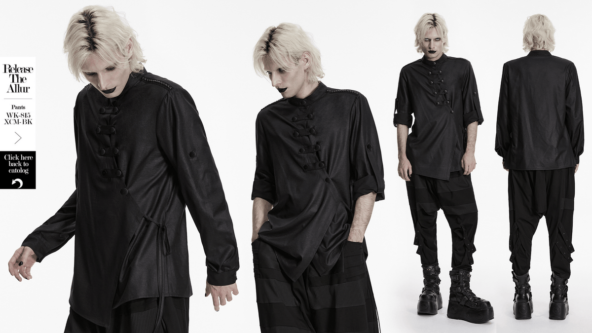 Black Asymmetric Punk Shirt with Hardware Straps