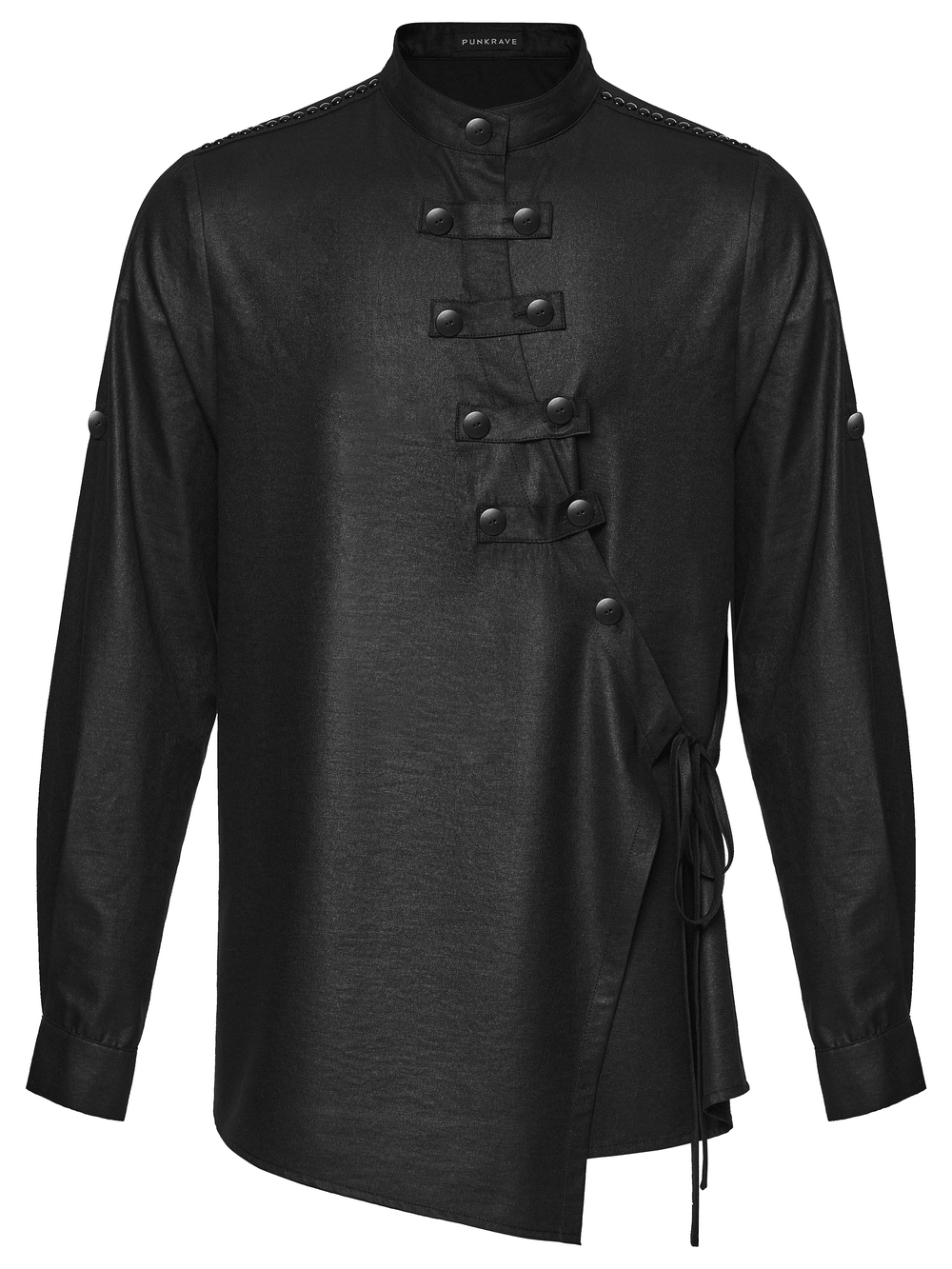 Black Asymmetric Punk Shirt with Hardware Straps