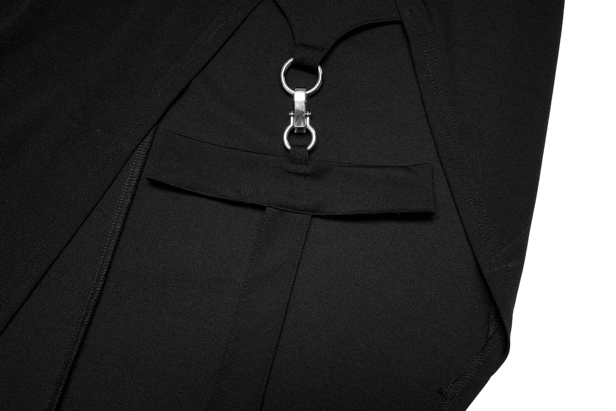 Black Asymmetrical Dress with Punk Cross-Leg Loops