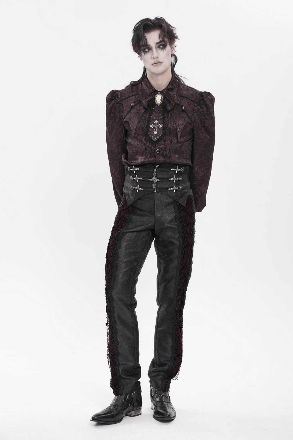 Black Brocade Gothic Waist Corset with Crosses